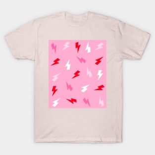 Red and Pinks Lightning Bolts Pattern T-Shirt